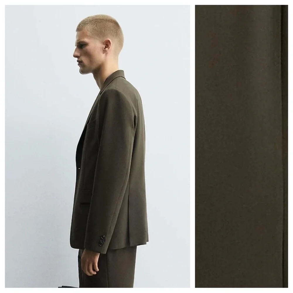 NWT. Zara Man Dark Khaki  Viscose Blend Slim Fit Suit Blazer.  Size L.